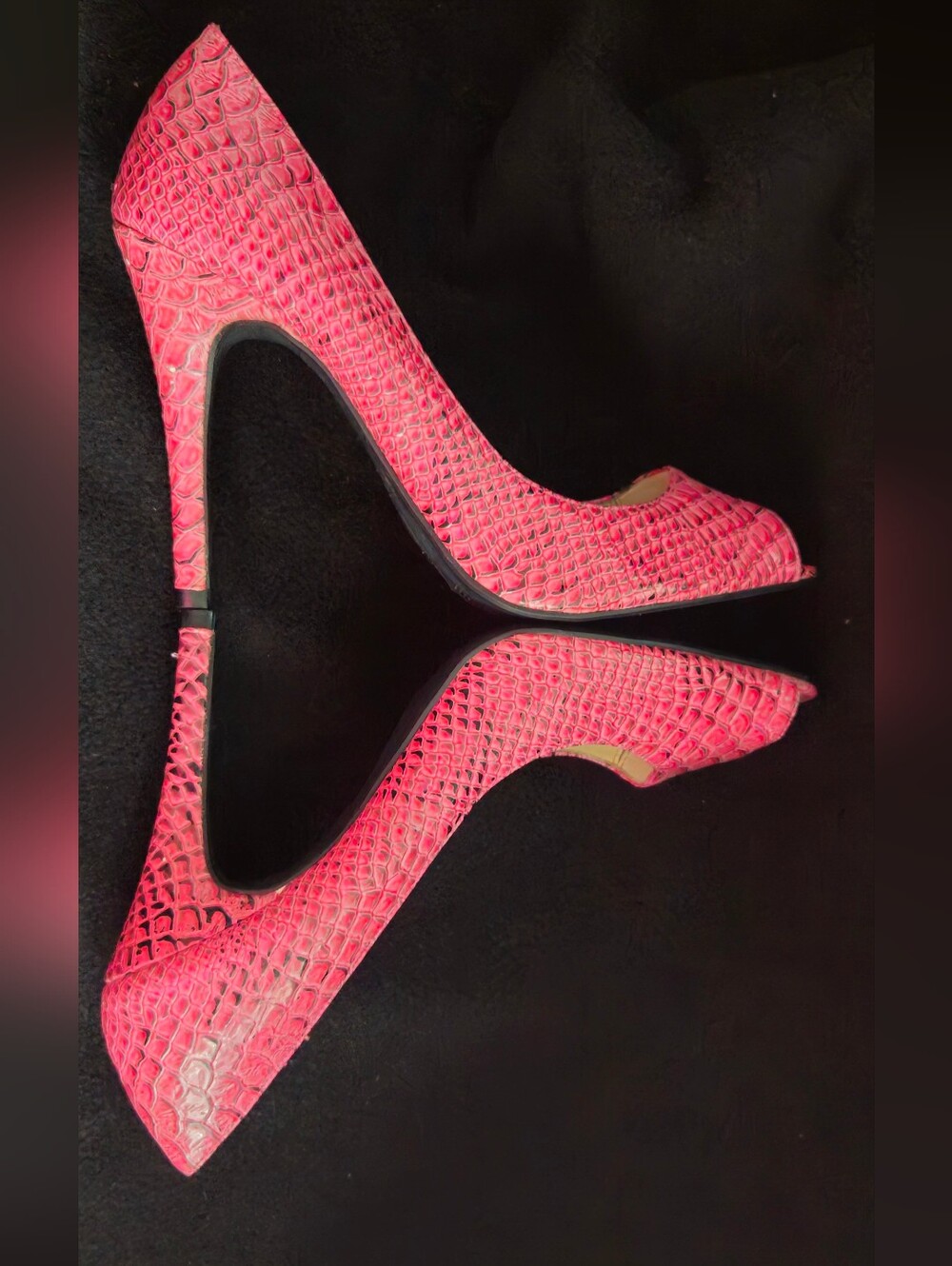 Michael Antonio Pink Faux Snakeskin Embossed Peep-Toe Stilettos - Size 9